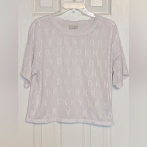 NWOT DKNY Sport Women's (Size Small) Cropped Mesh Lightweight White Logo T-Shirt